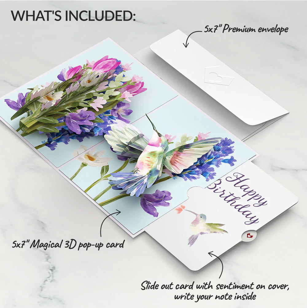 Love in Bloom Hummingbird Birthday Pop-Up Card and Hummingbird Kisses Sentiment Set - Image 2