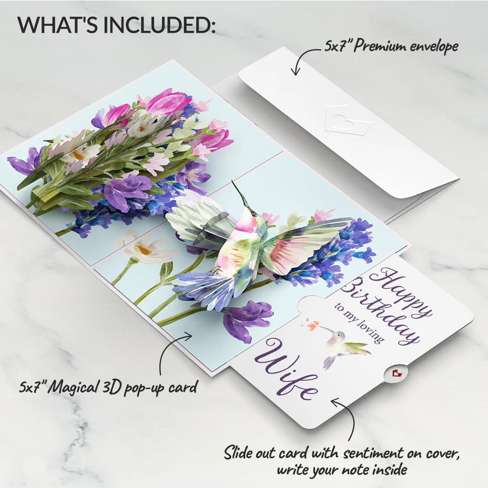 Love in Bloom Hummingbird Birthday Pop-Up Card and Sentiment Set for Wife - Image 2