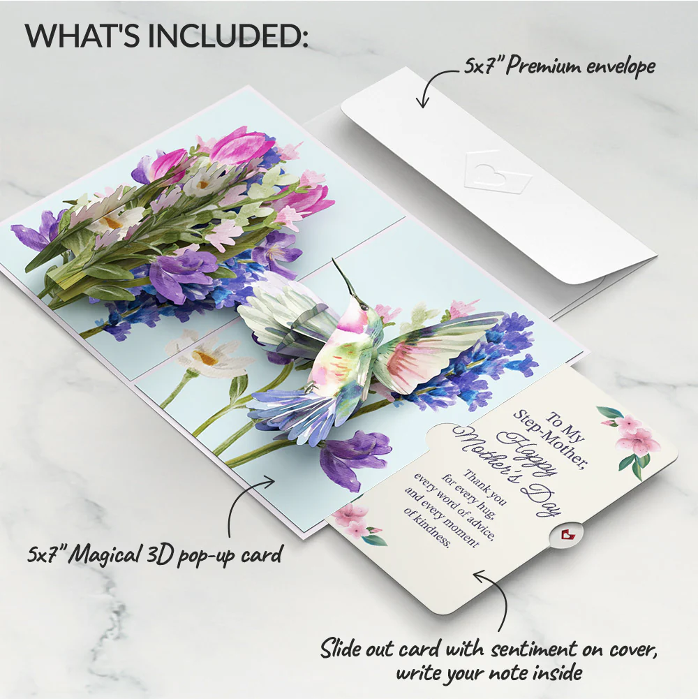 Love in Bloom Hummingbird Mother's Day Pop-Up Card and Sentiment Set for Step-Mother - Image 2