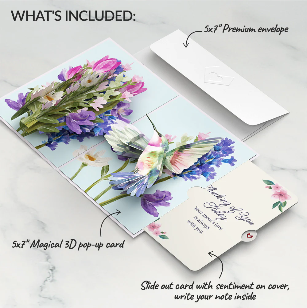Love in Bloom Hummingbird Mother's Day Pop-Up Card and Thinking of You Today Sentiment Set - Image 2