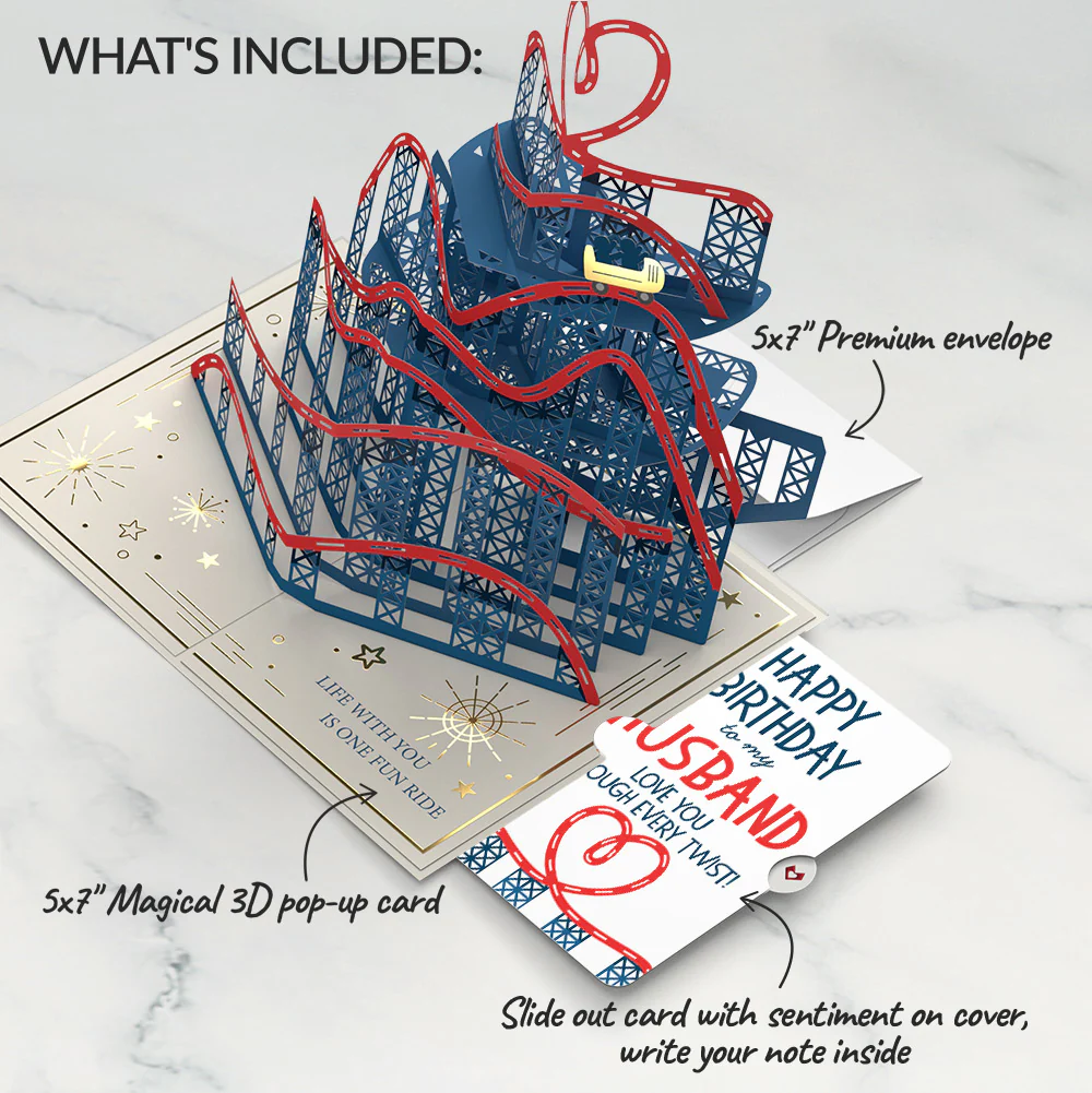 Love Rollercoaster Birthday Pop-Up Card and Sentiment Set for Husband - Image 2