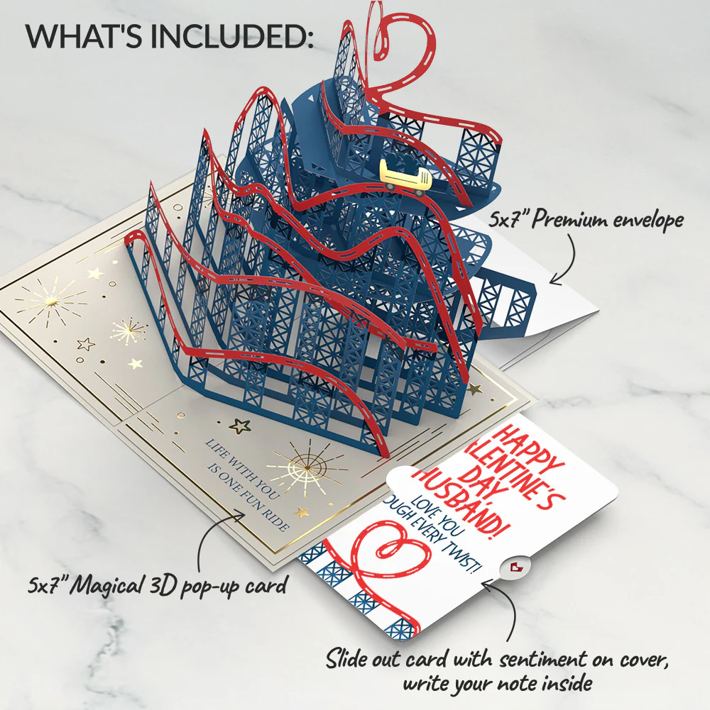Love Rollercoaster Pop-Up Card and Valentine Sentiment Set for Husband - Image 2