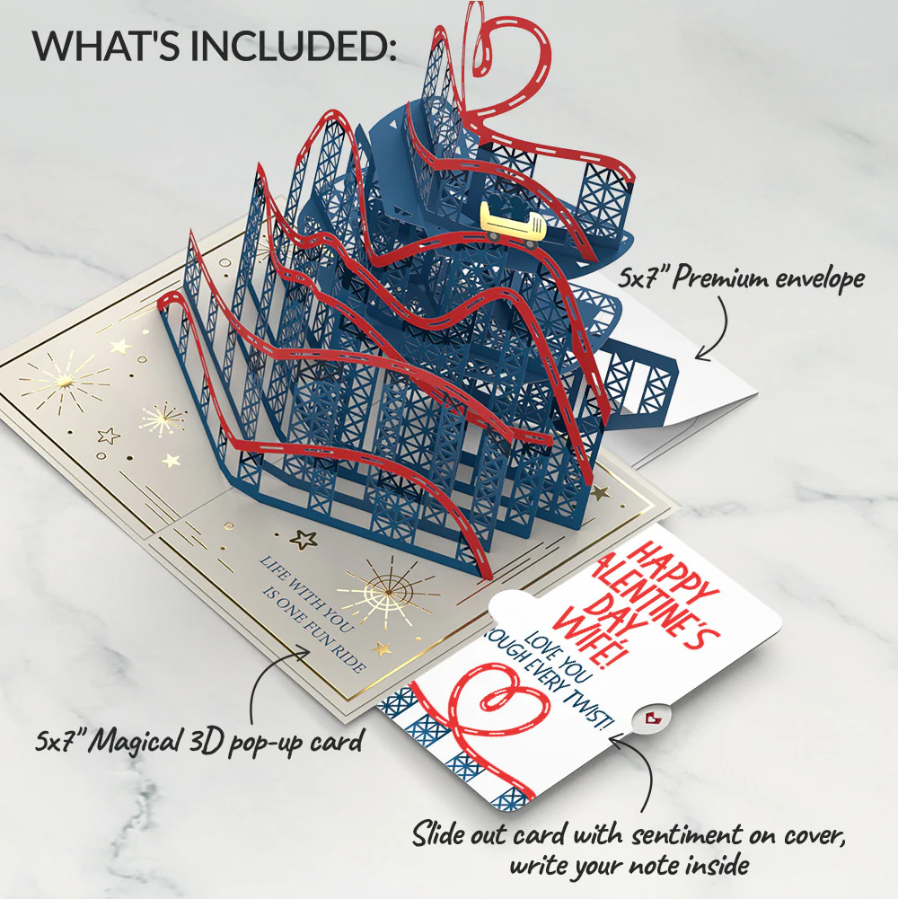 Love Rollercoaster Pop-Up Card and Valentine Sentiment Set for Wife - Image 2