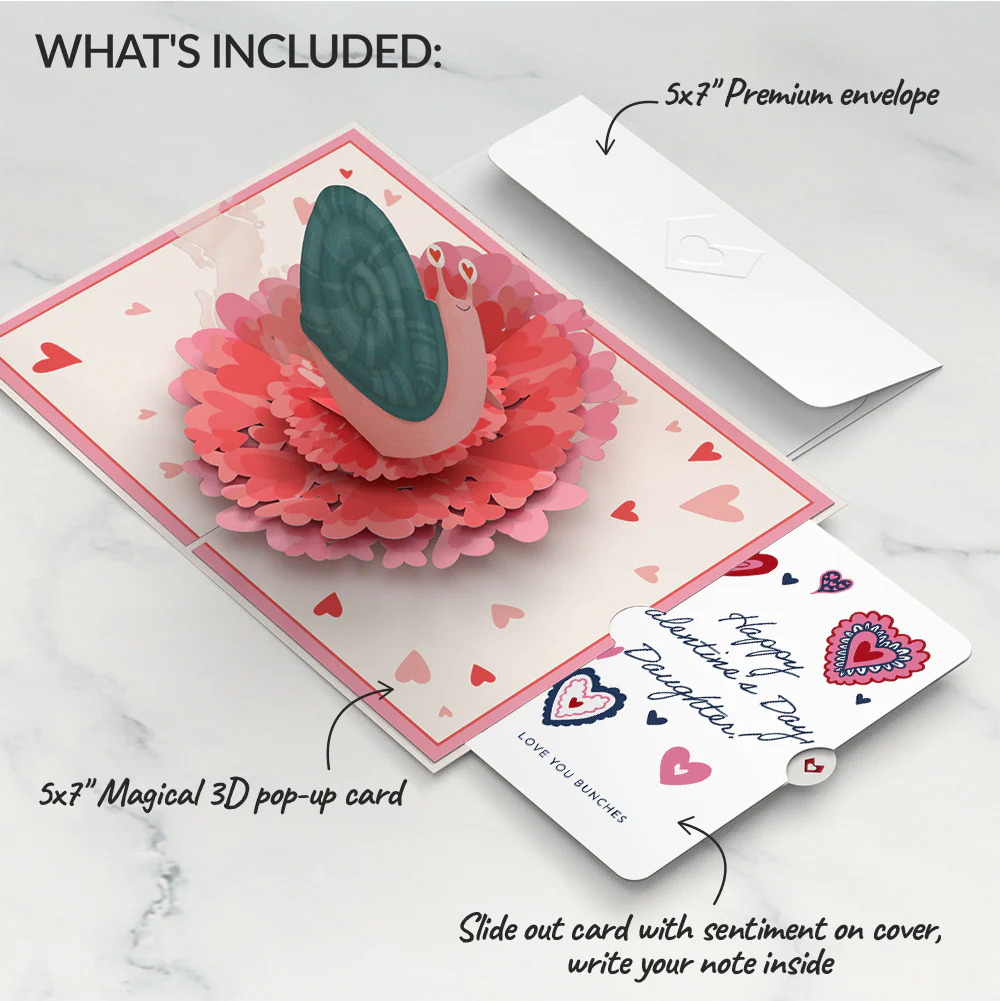 Love You Slow Much Snail Valentine Pop-Up Card and Sentiment Set for Daughter - Image 2