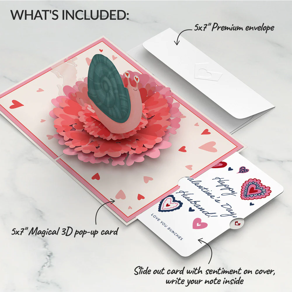 Love You Slow Much Snail Valentine Pop-Up Card and Sentiment Set for Husband - Image 2