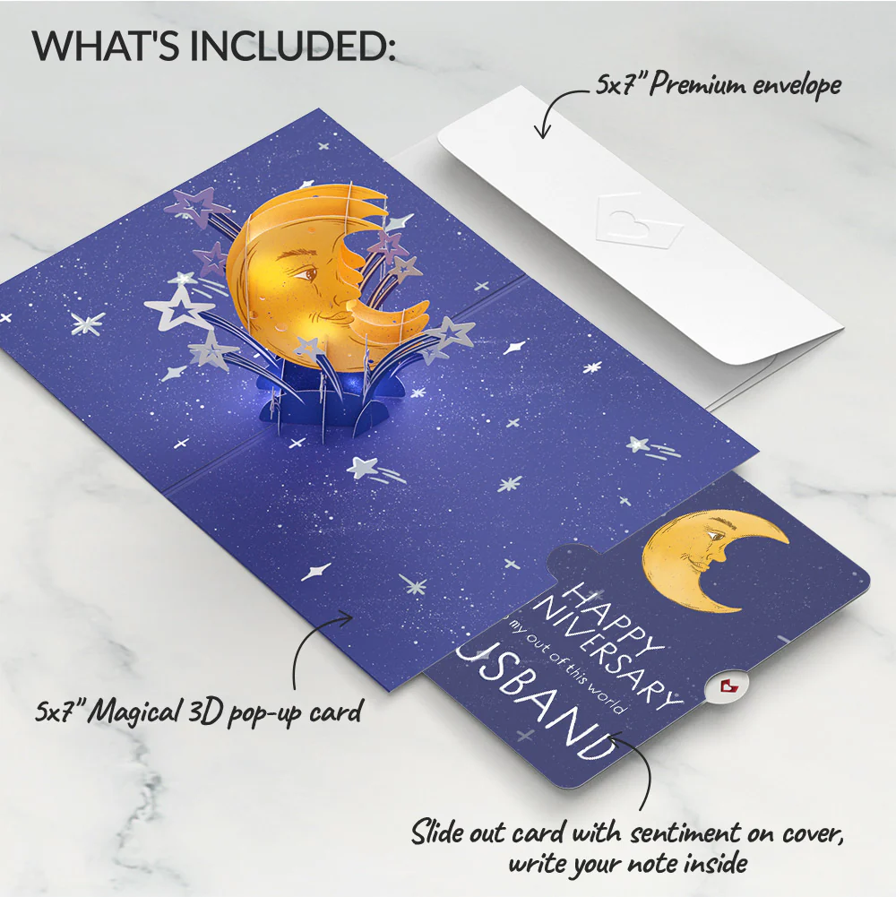 Love You to the Moon and Back Anniversary Light-Up Pop-Up Card and Sentiment Set for Husband - Image 2