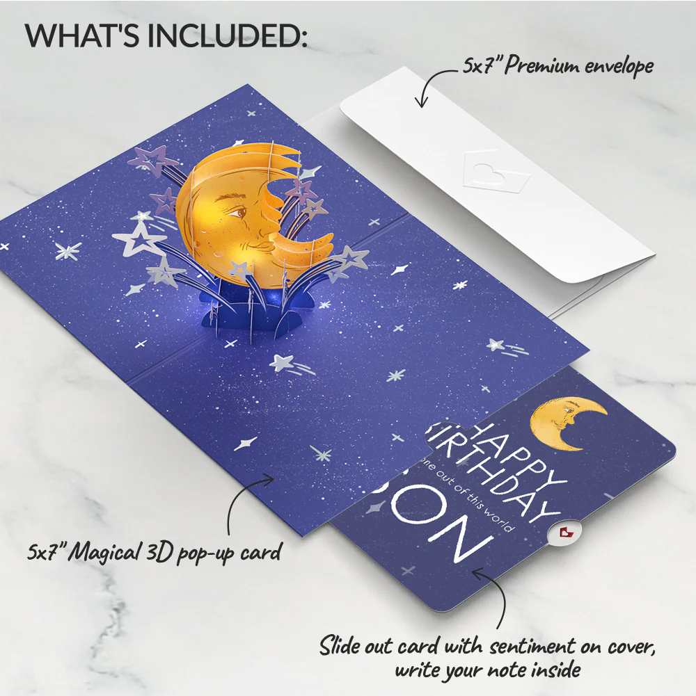 Love You to the Moon and Back Birthday Light-Up Pop-Up Card and Sentiment Set for Son - Image 2