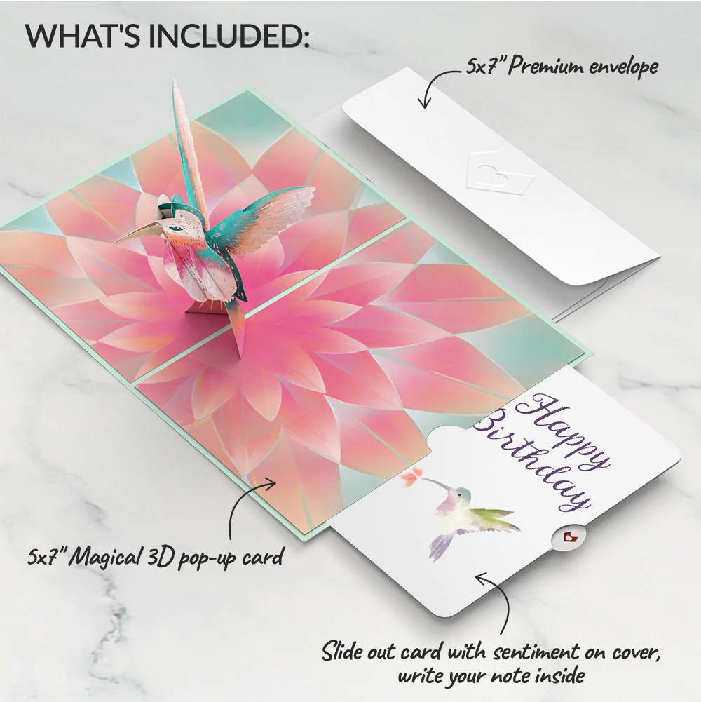 Lovely Hummingbird Birthday Pop-Up Card and Sentiment Set - Image 2