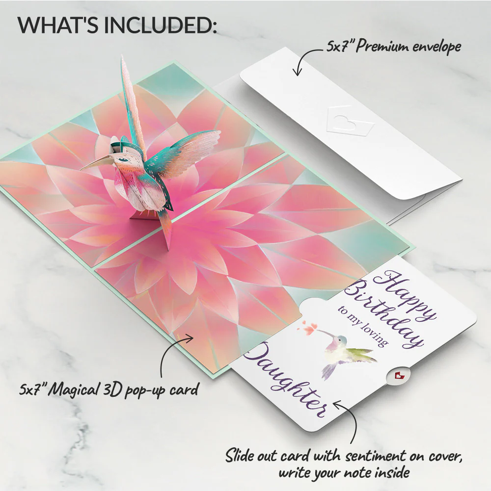 Lovely Hummingbird Birthday Pop-Up Card and Sentiment Set for Daughter - Image 2