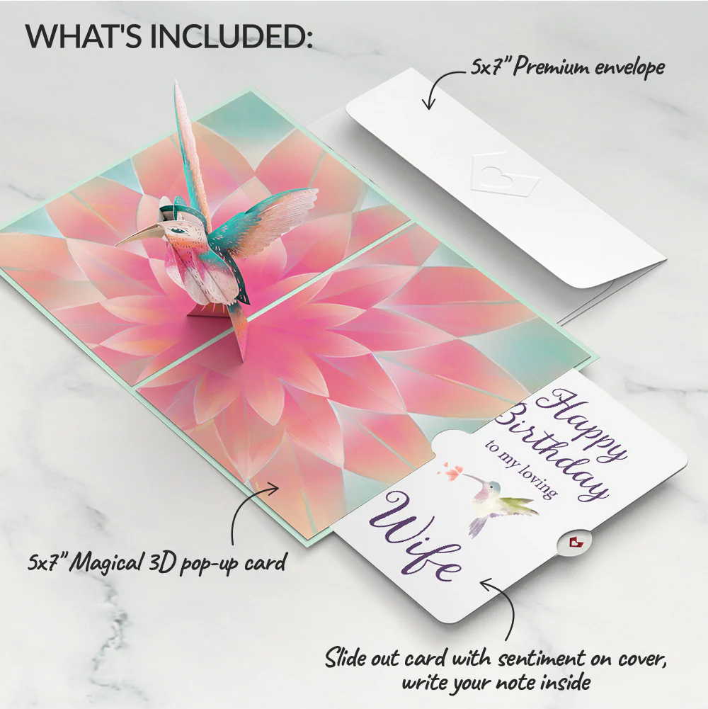Lovely Hummingbird Birthday Pop-Up Card and Sentiment Set for Wife - Image 2