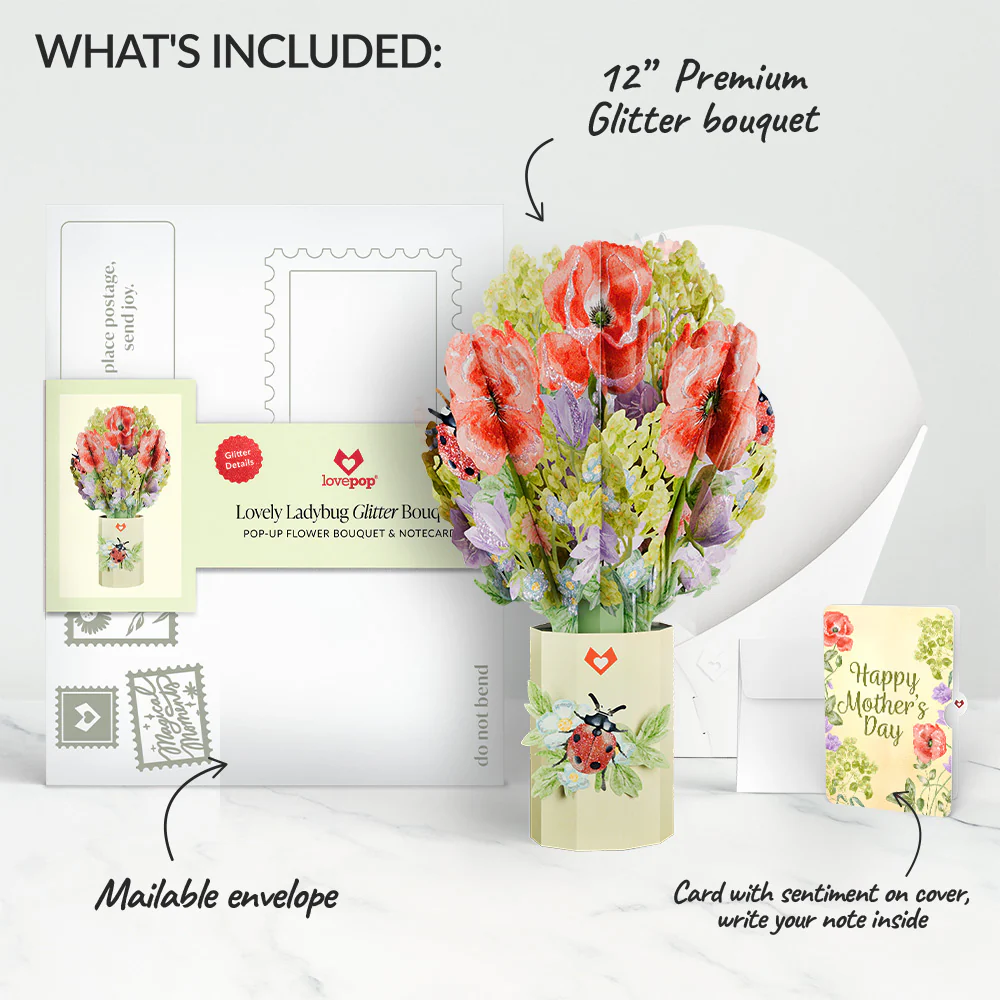 Lovely Ladybug Mother’s Day Glitter Bouquet and Soft Spring Blooms Sentiment Set - Image 2