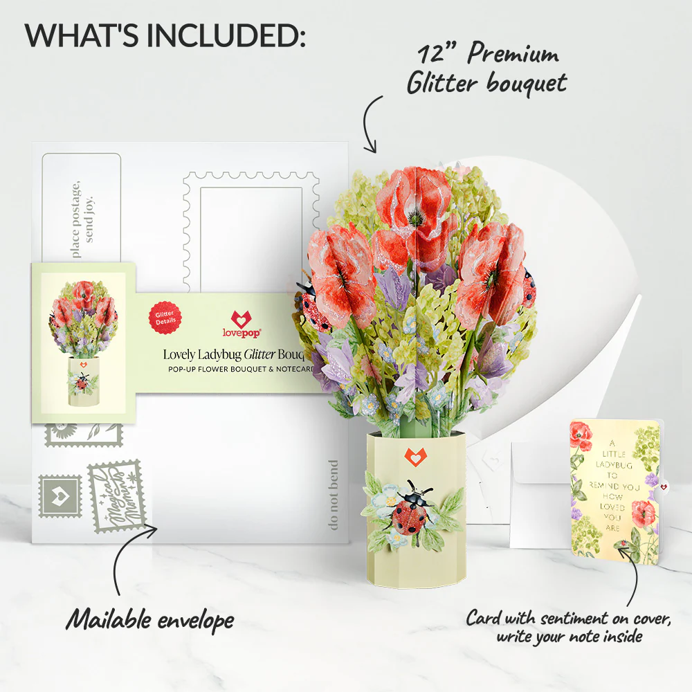 Lovely Ladybug Thinking of You Glitter Bouquet and Sentiment Set - Image 2