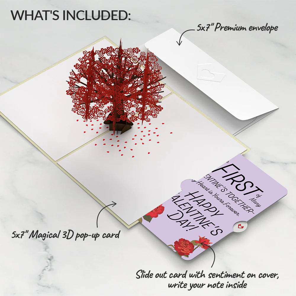 Red Sakura Tree My Heart Is Yours Forever Valentine Pop-Up Card and Sentiment Set - Image 2
