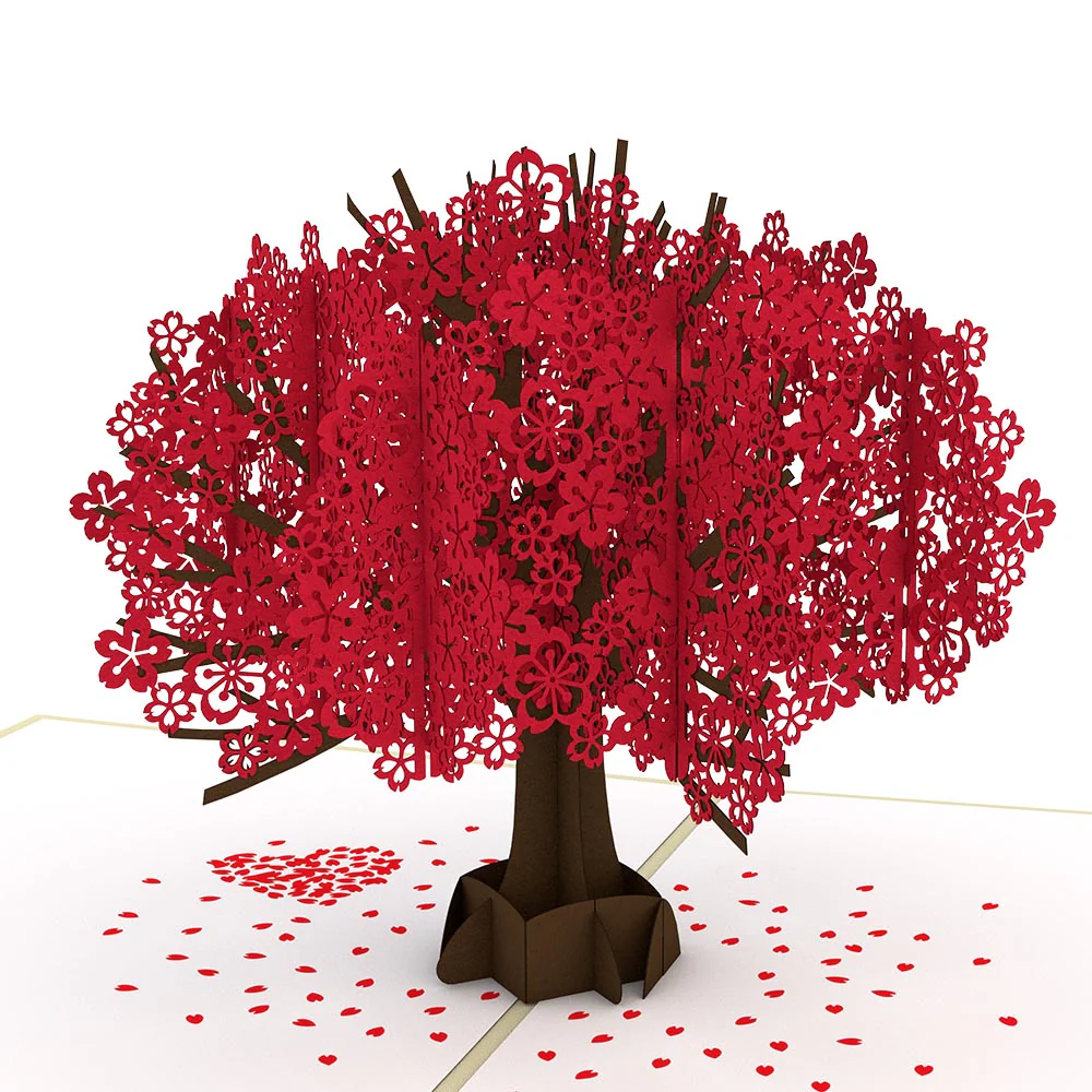 Red Sakura Tree My Heart Is Yours Forever Valentine Pop-Up Card and Sentiment Set - Image 3