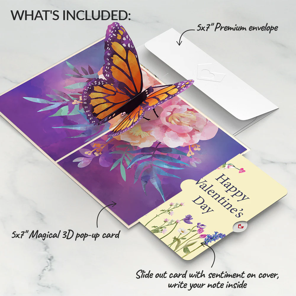 Monarch Butterfly Valentine Pop-Up Card and Sentiment Set - Image 2