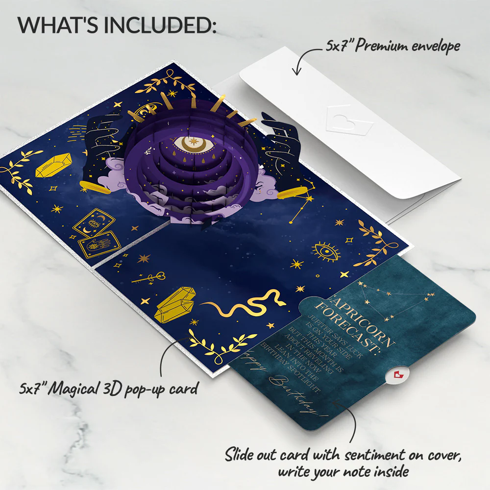 Magical Birthday Pop-Up Card and Capricorn Zodiac Sentiment Set - Image 2