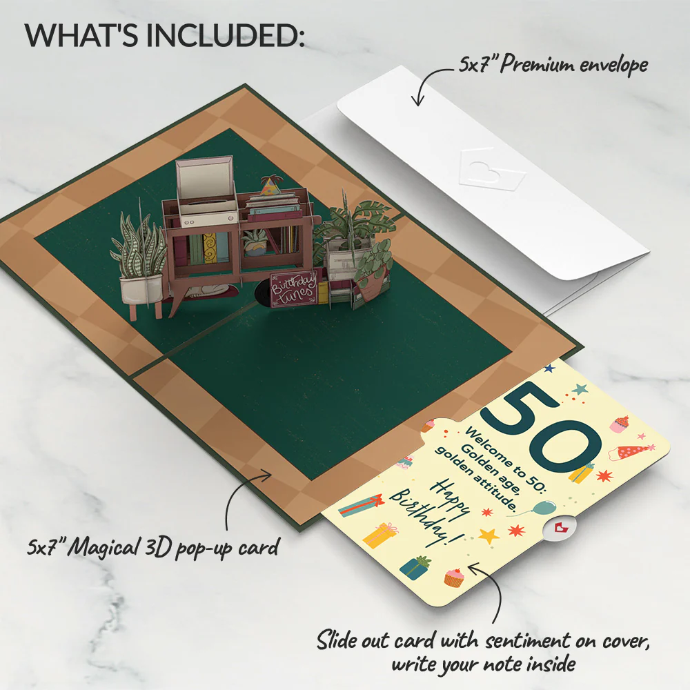50th Birthday Houseplants Pop-Up Card and Sentiment Set - Image 2