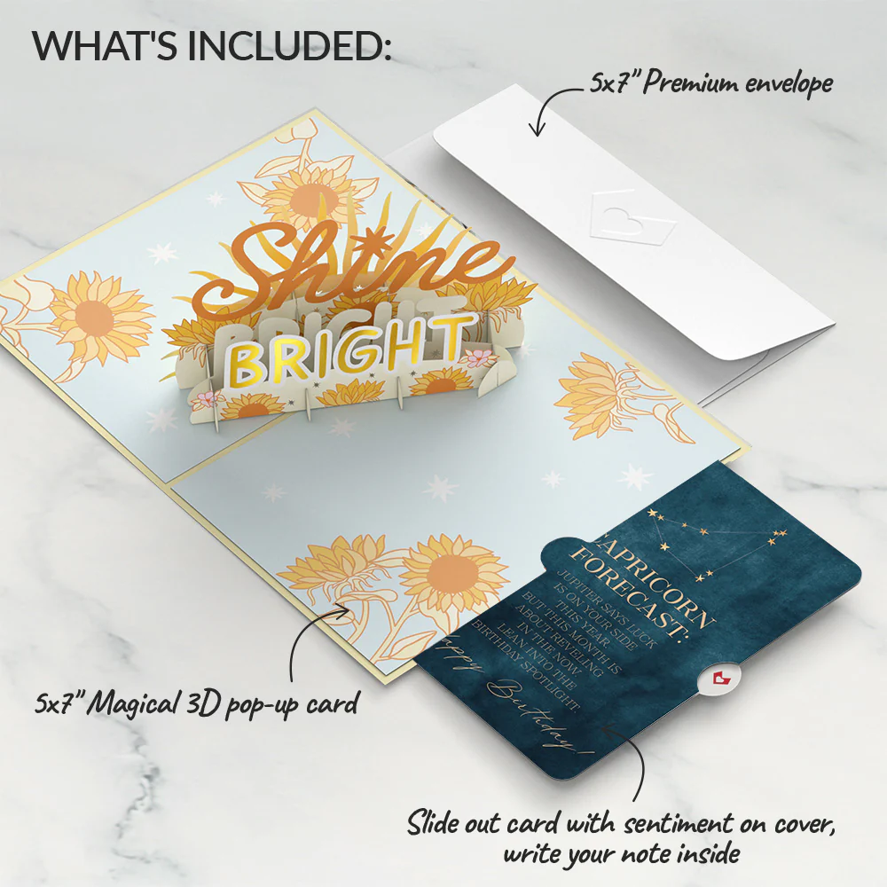 Shine Bright Birthday Pop-Up Card and Capricorn Zodiac Sentiment Set - Image 2