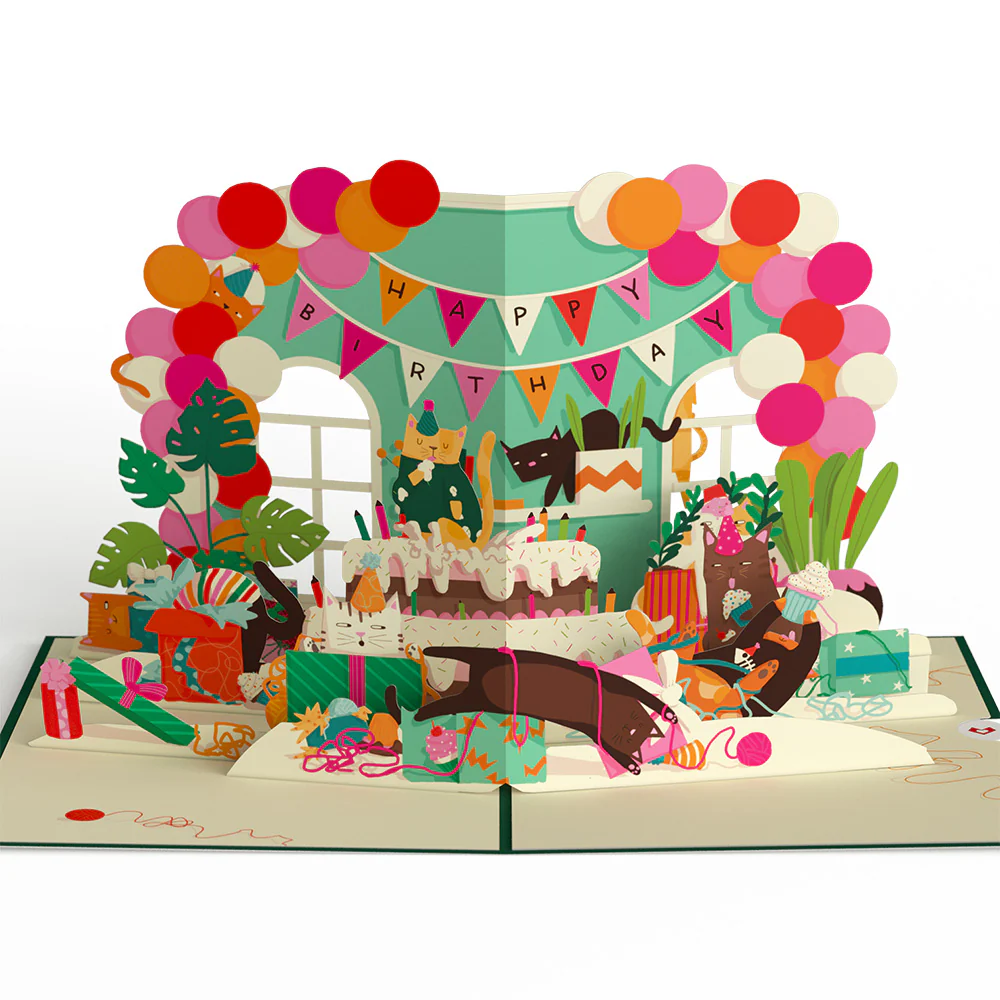 Party Cats 30th Birthday Pop-Up Card and Sentiment Set - Image 3