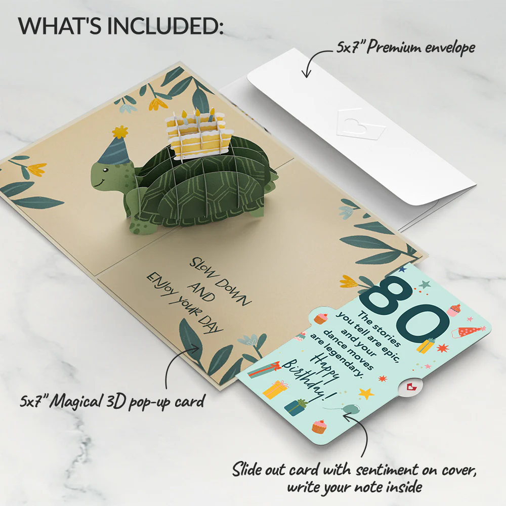 Shell-ebrate 80th Birthday Turtle Pop-Up Card and Sentiment Set - Image 2