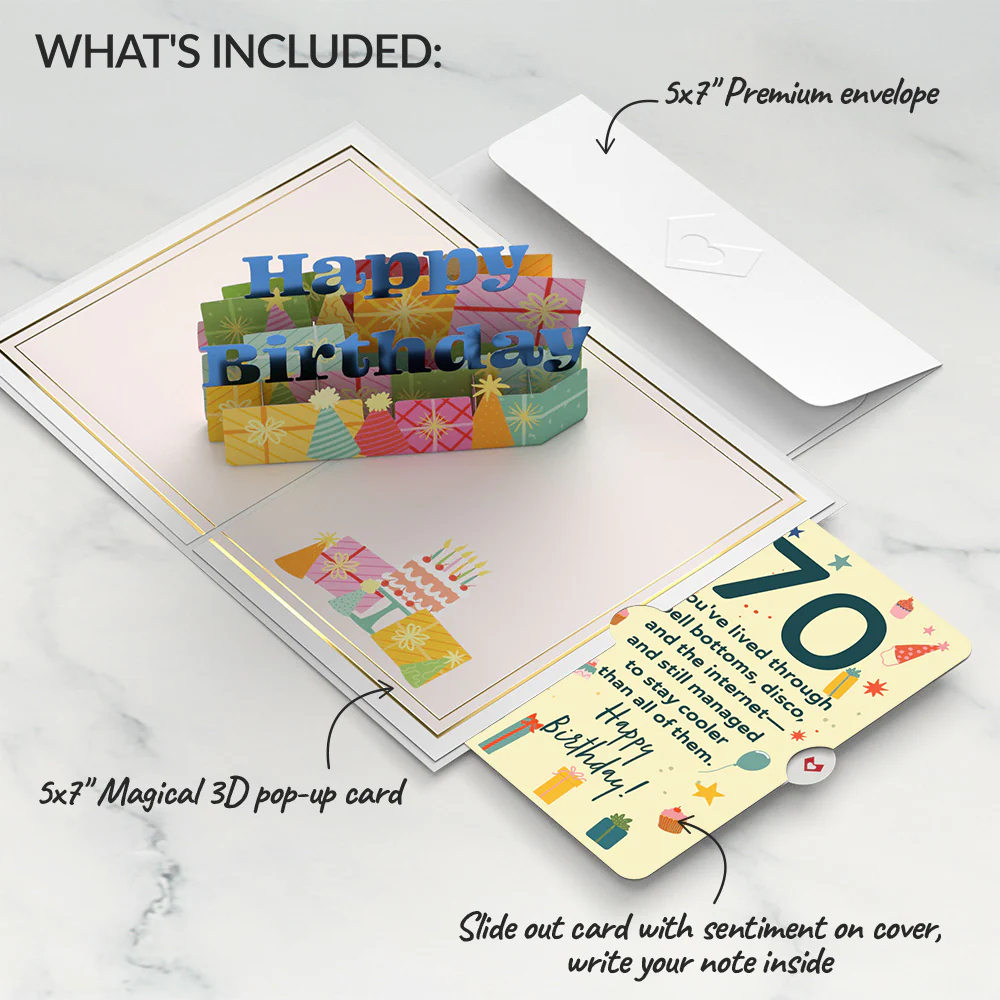 Wishing You a Happy 70th Birthday Pop-Up Card and Sentiment Set - Image 2
