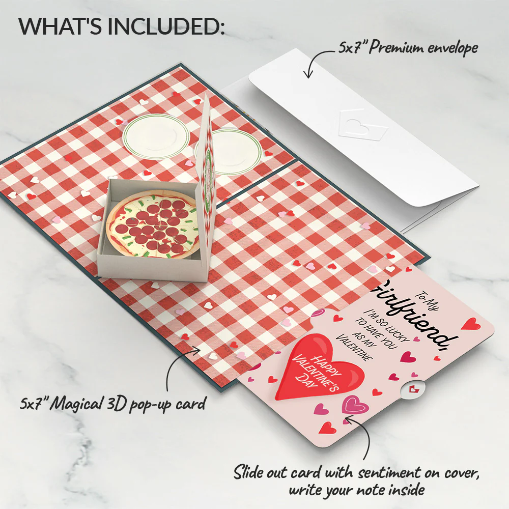 Pizza Love Valentine Pop-Up Card and Sentiment Set for Girlfriend - Image 2