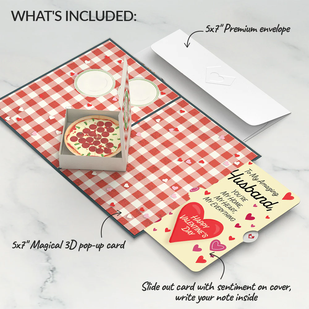 Pizza Love Valentine Pop-Up Card and Sentiment Set for Husband - Image 2