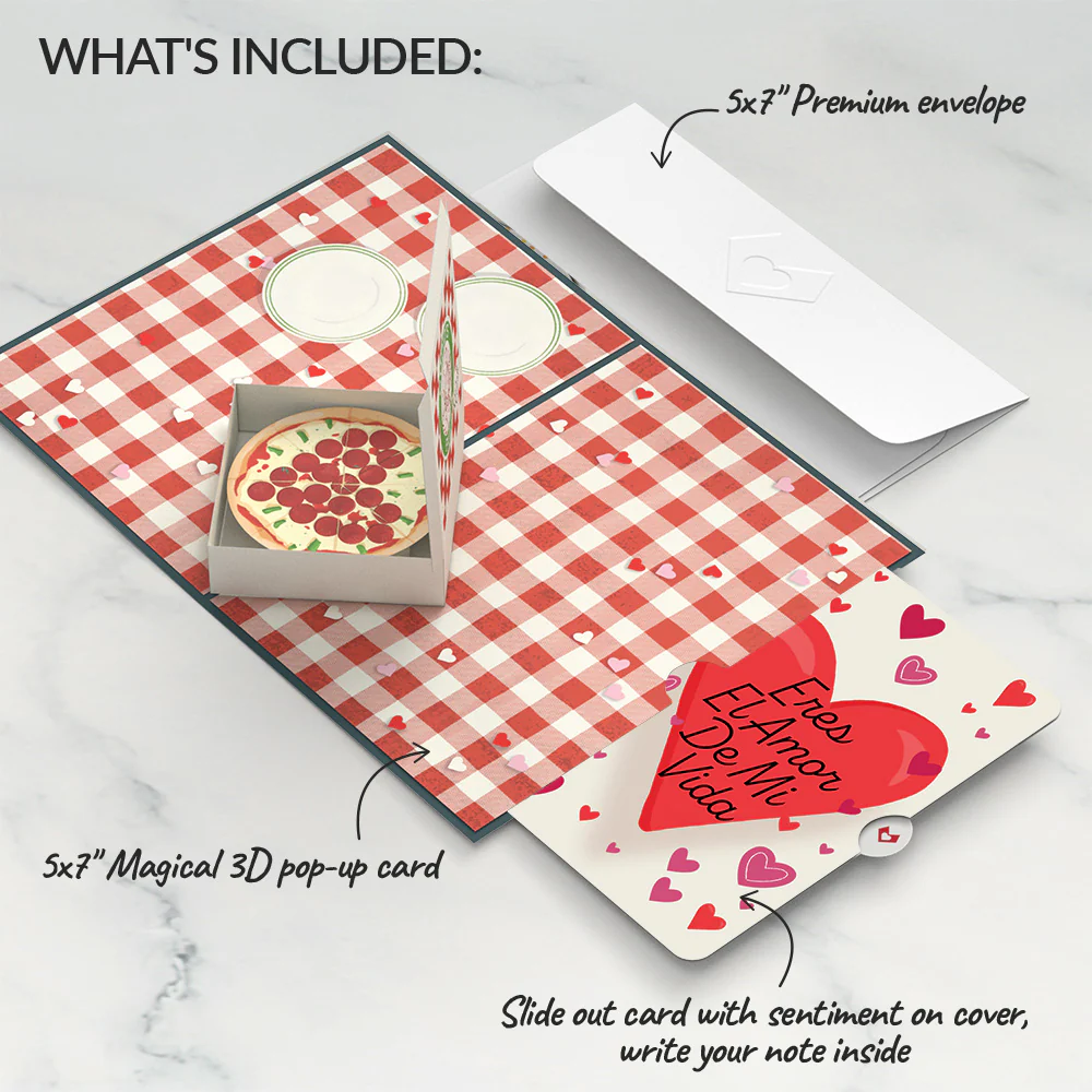 Pizza Love Eres El Amor De Mi Vida Valentine Pop-Up Card and Sentiment Set - Image 2