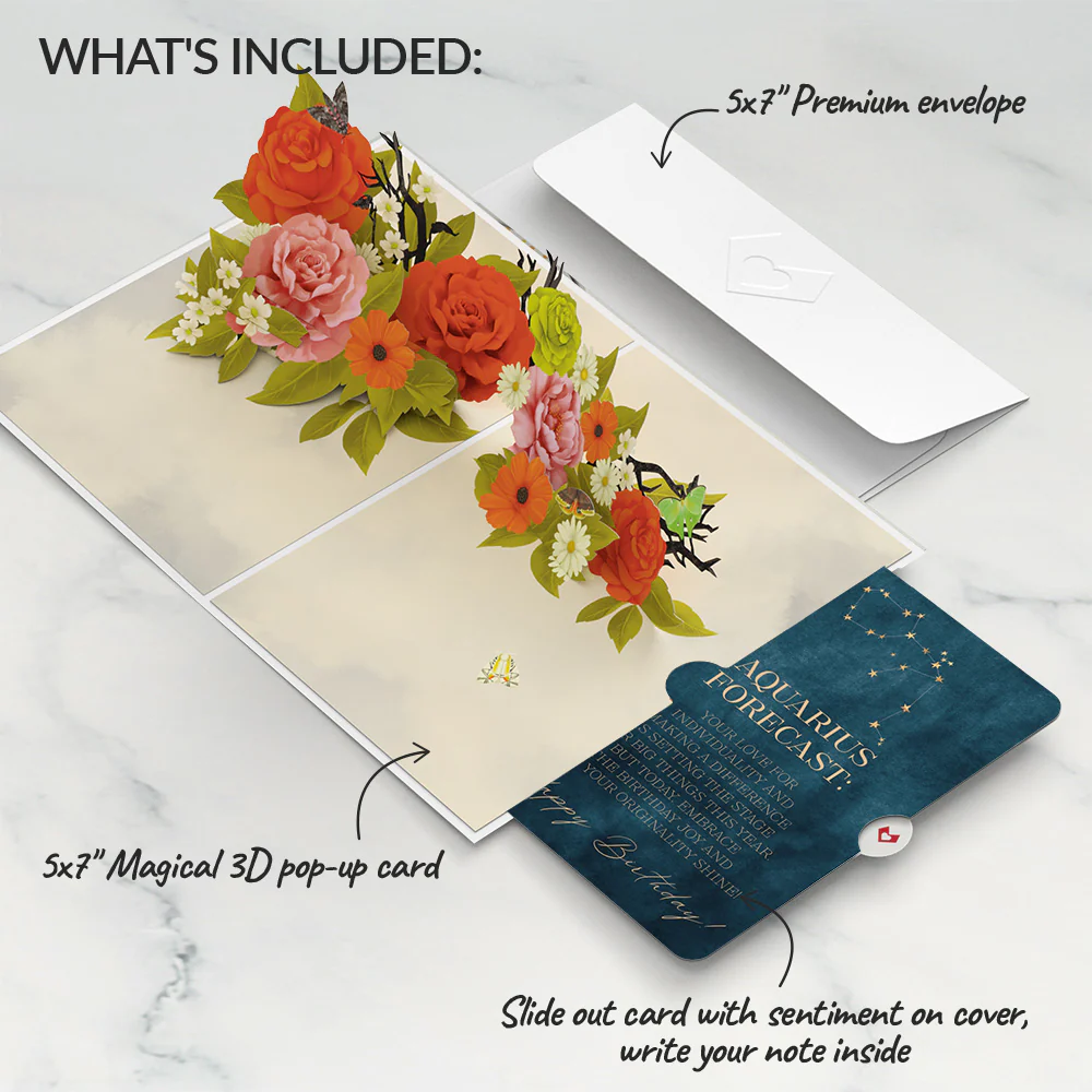 Midnight Florals Birthday Pop-Up Card and Aquarius Zodiac Sentiment Set - Image 2