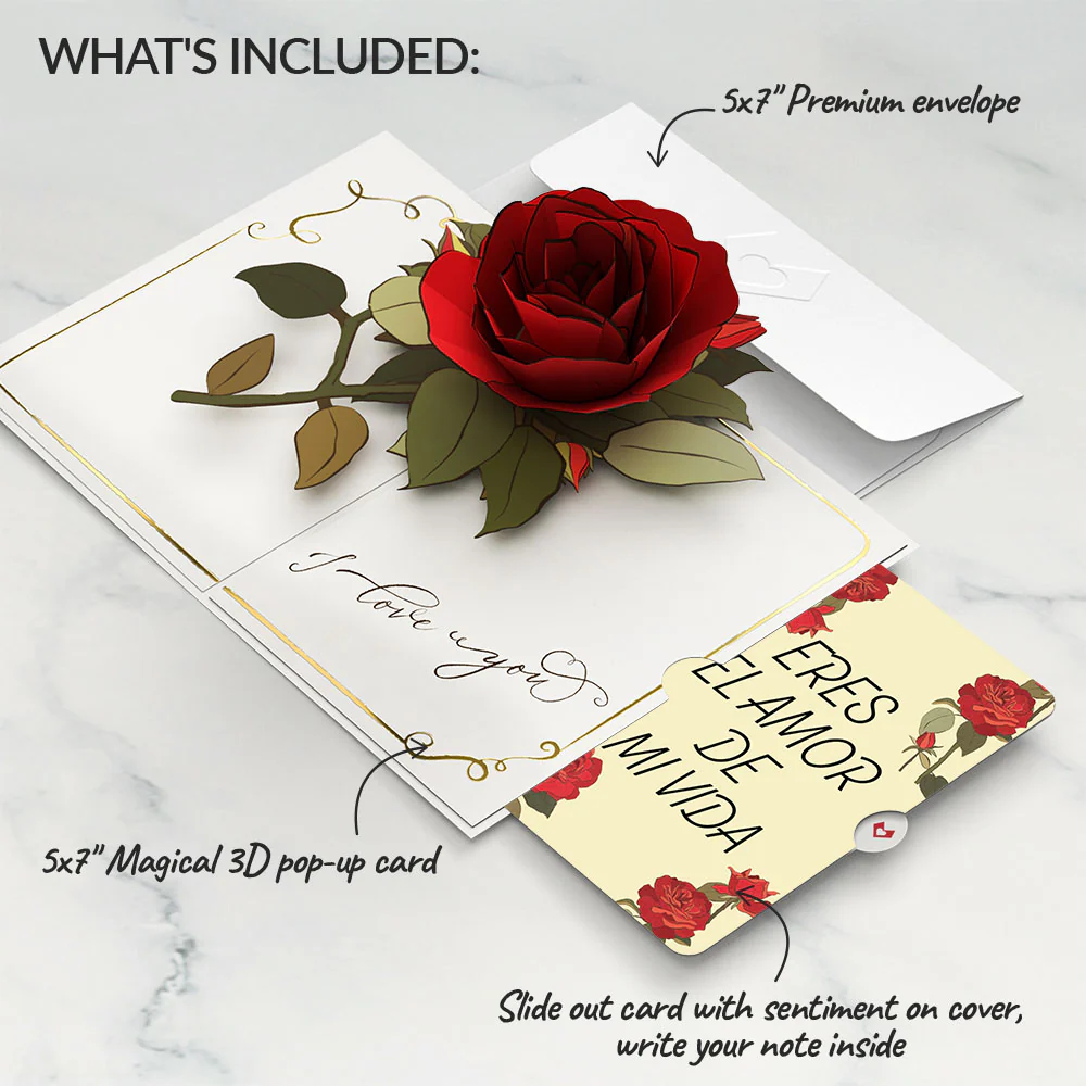 I Love You Roses Eres El Amor De Mi Vida Valentine Pop-Up Card and Sentiment Set - Image 2