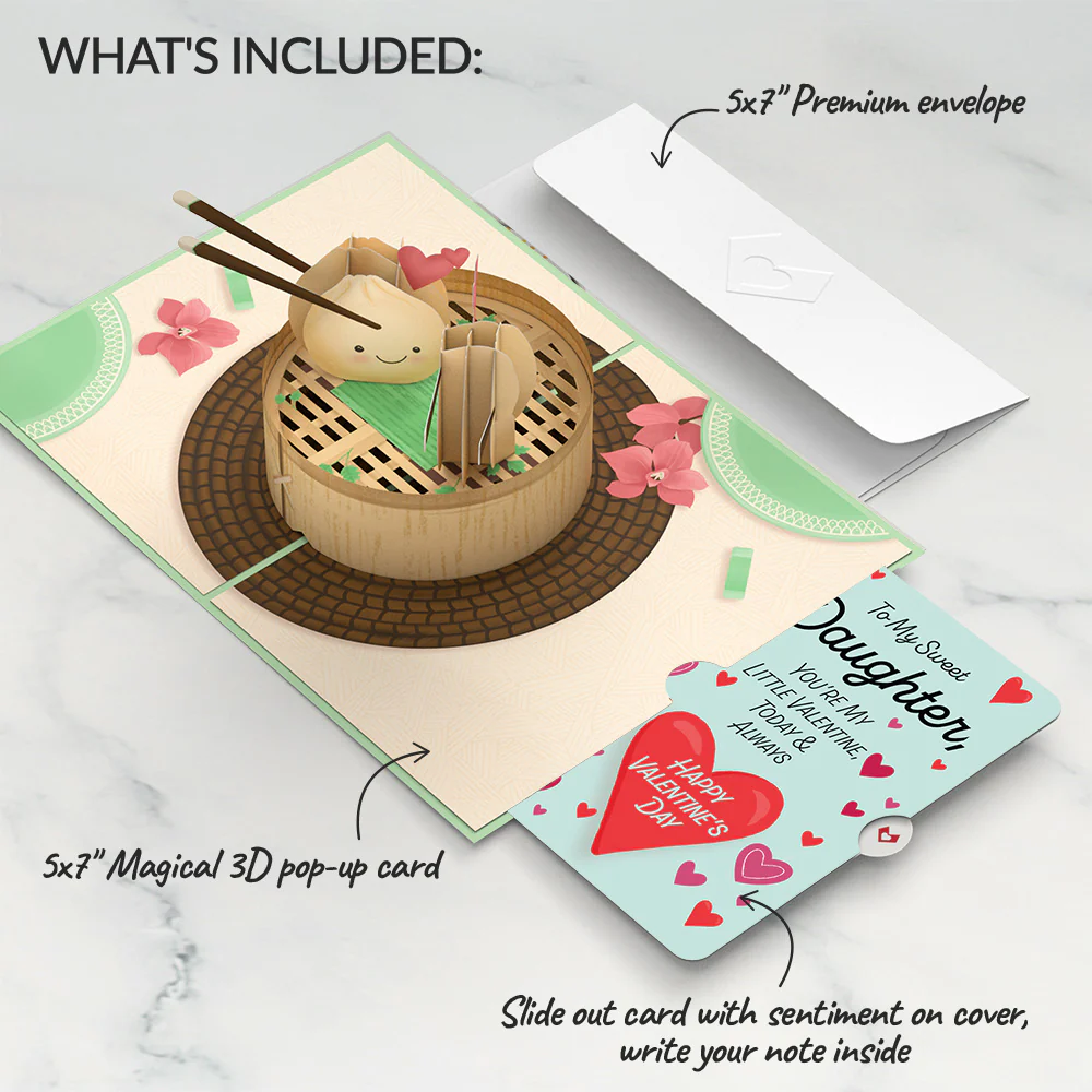 You're All That and Dim Sum Valentine Pop-Up Card and Sentiment Set for Daughter - Image 2