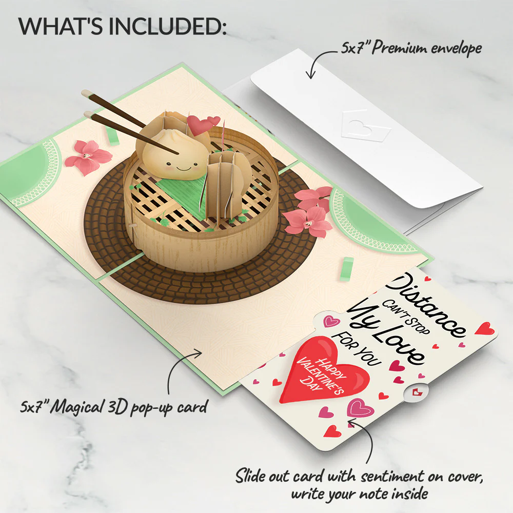 You're All That and Dim Sum Distance Can't Stop My Love Valentine Pop-Up Card and Sentiment Set - Image 2