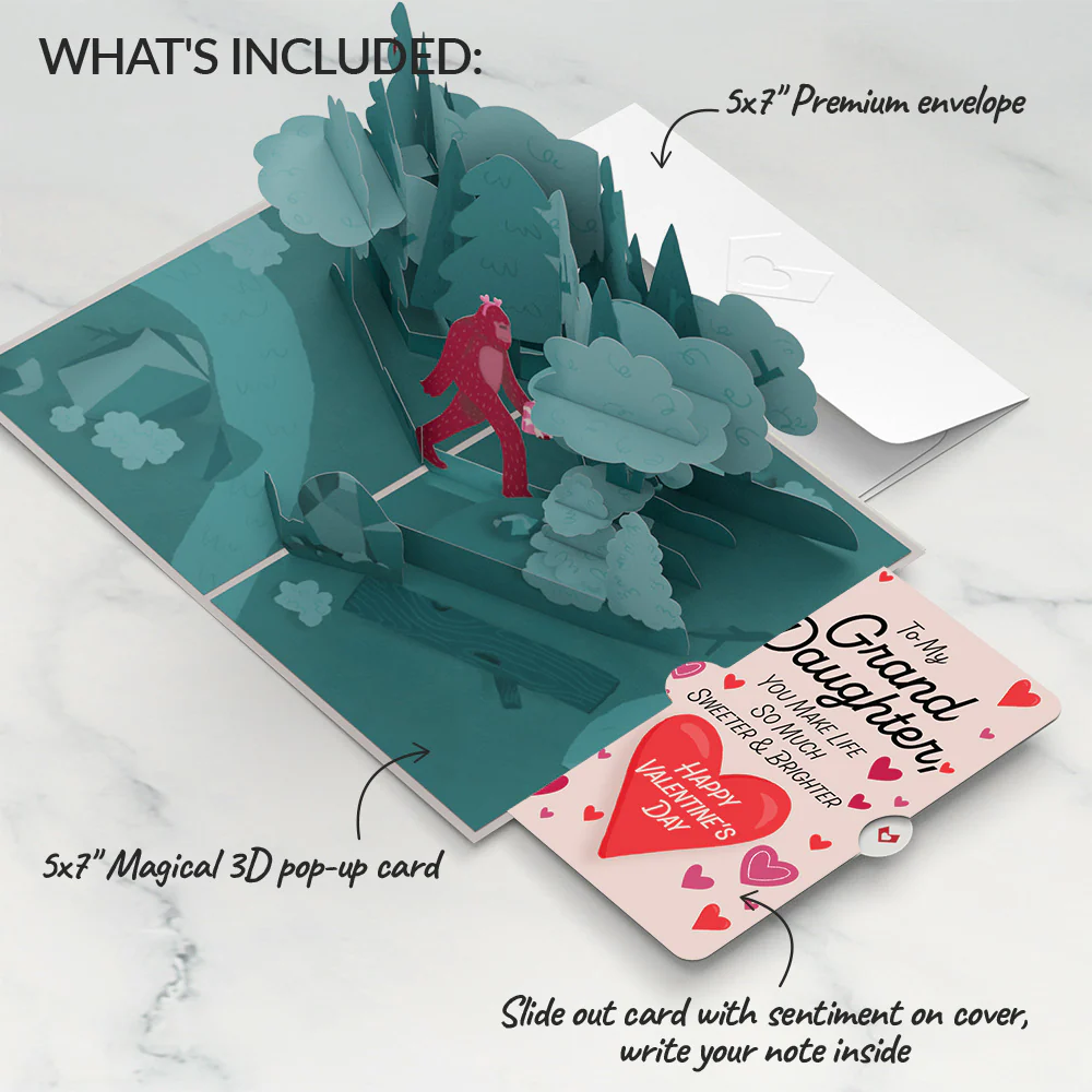 Searching for a Valentine Like You Bigfoot Valentine Pop-Up Card and Sentiment Set for Granddaughter - Image 2