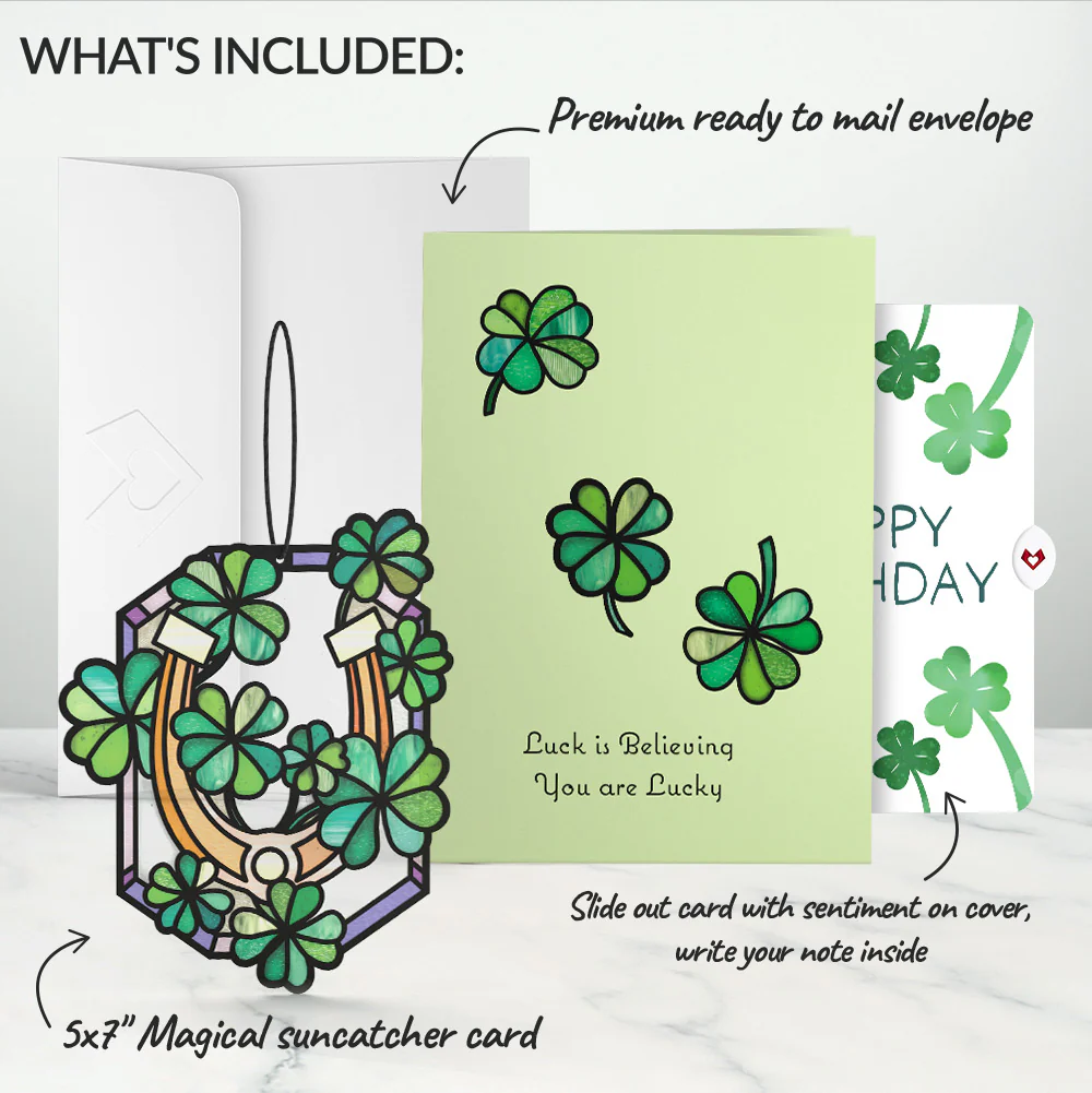 Lucky Shamrock Birthday Suncatcher Card and Sentiment Set - Image 2