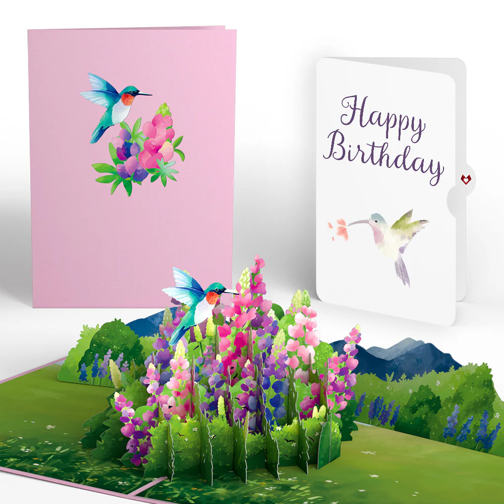 Lupine Hummingbird Birthday Pop-Up Card and Hummingbird Kisses Sentiment Set