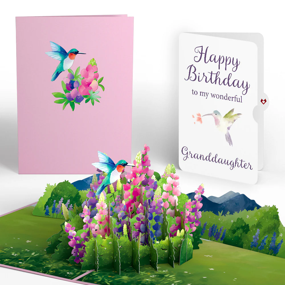 Lupine Hummingbird Birthday Pop-Up Card and Sentiment Set for Granddaughter