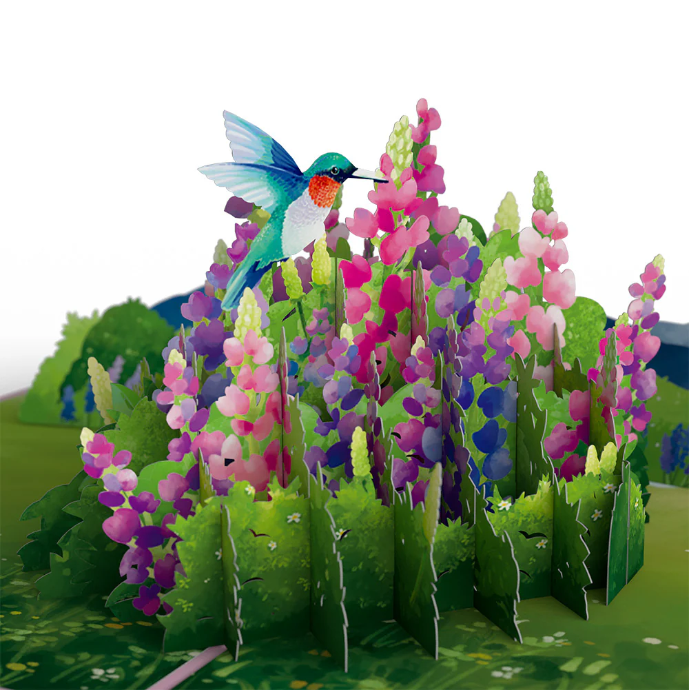 Lupine Hummingbird Birthday Pop-Up Card and Sentiment Set for Wife - Image 3