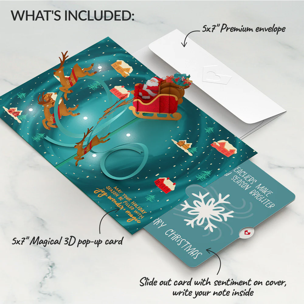 Magic of Christmas Santa's Sleigh Light-Up Pop-Up Card and Sentiment Set for Teacher - Image 2