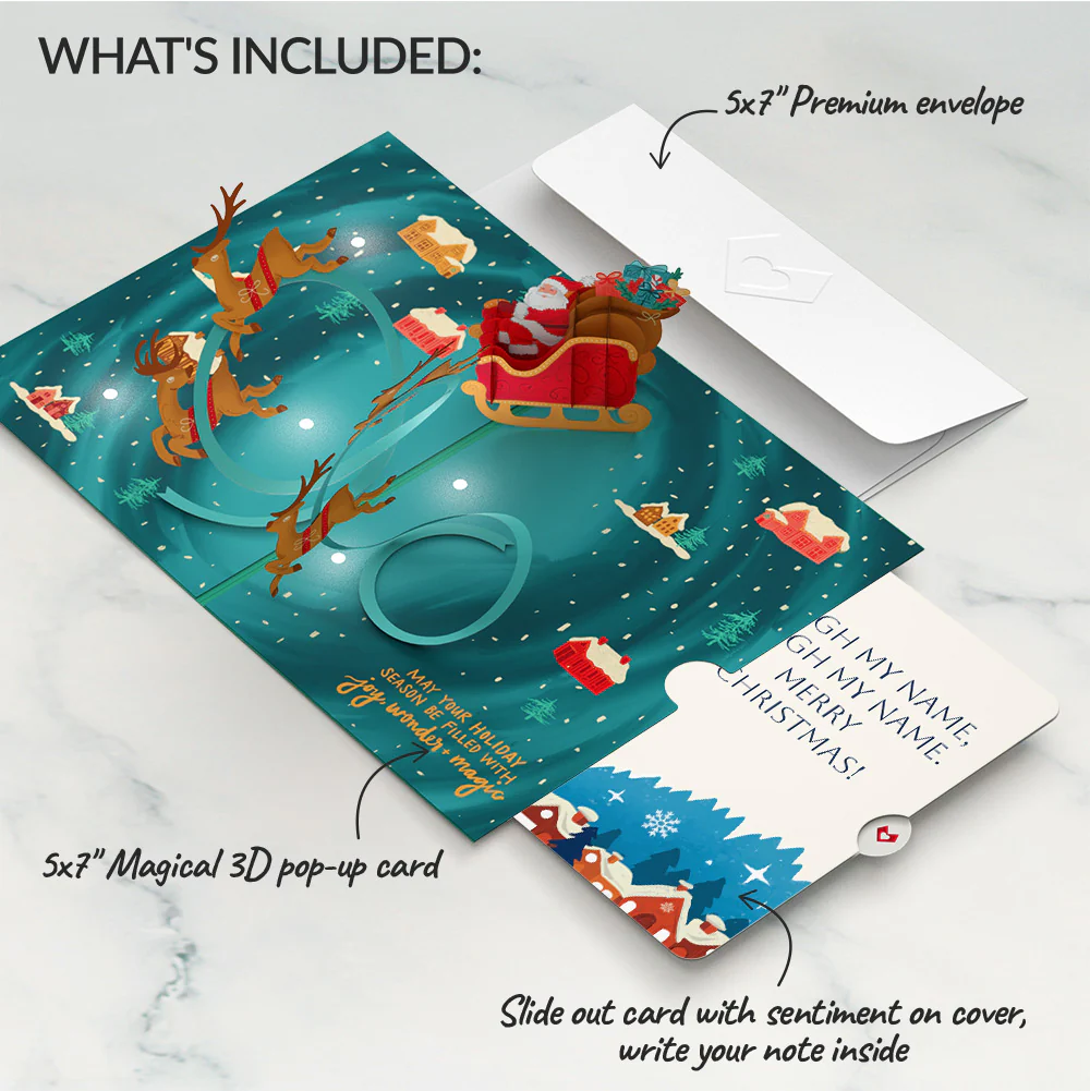 Magic of Christmas Santa's Sleigh Light-Up Pop-Up Card and Snow Village Sentiment Set - Image 2