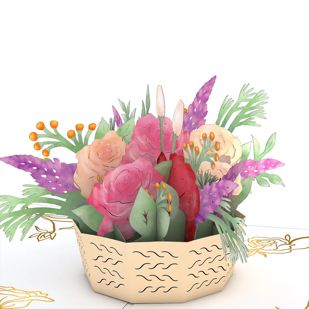 Pink Rose Basket Pop-Up Card - Image 2
