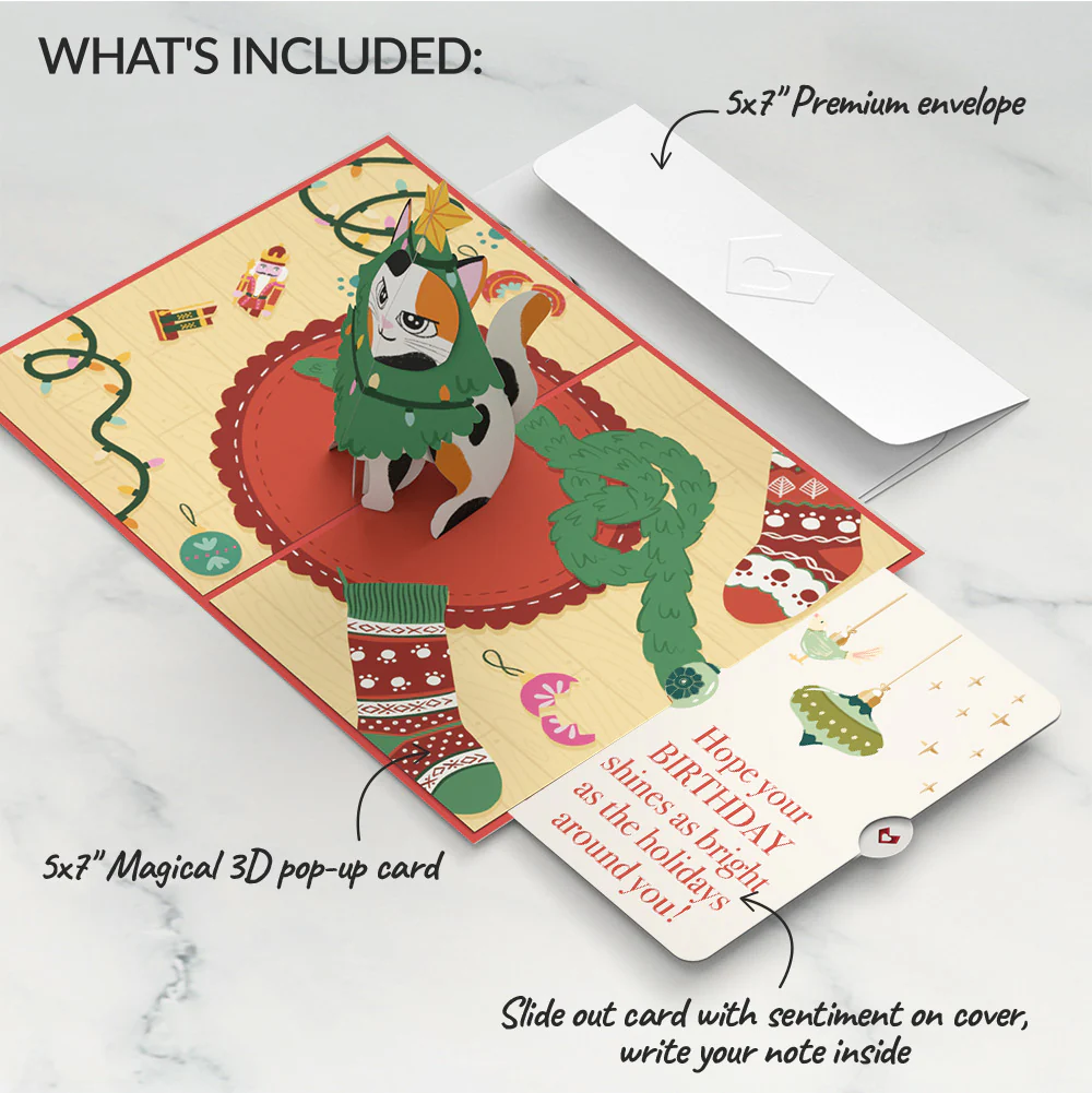 Meowy Cat-mess Christmas Pop-Up Card and Birthday Sentiment Set - Image 2