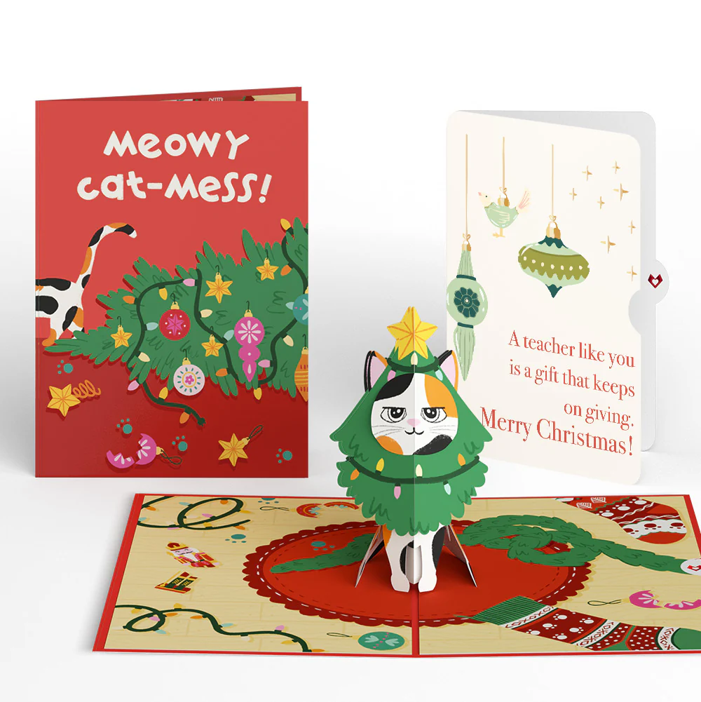 Meowy Cat-mess Christmas Pop-Up Card and Sentiment Set for Teacher