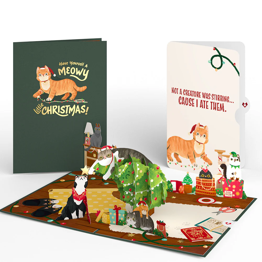 Meowy Little Christmas Cats Pop-Up Card and Hungry Sentiment Set