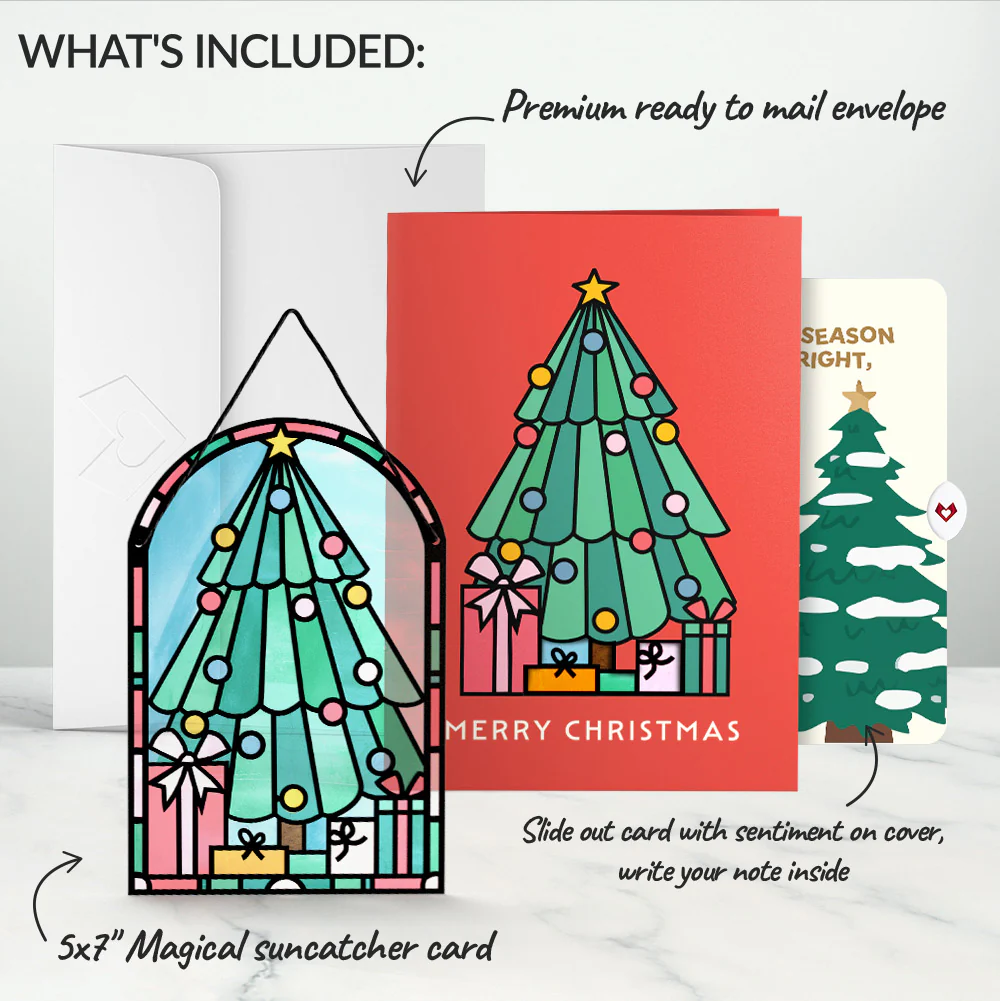 Merry Christmas Tree Suncatcher Card and Blessing Sentiment Set - Image 2