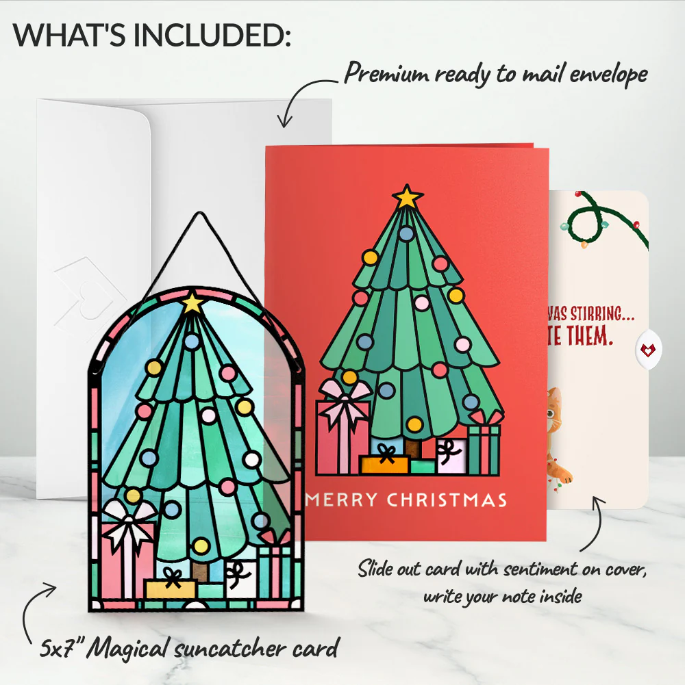 Merry Christmas Tree Suncatcher Card and Hungry Cat Sentiment Set - Image 2
