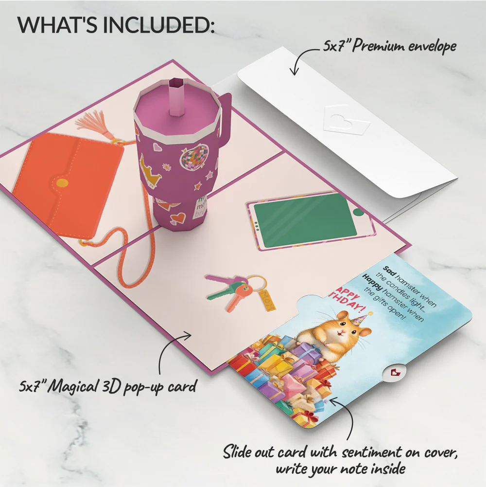 Mom Era Tumbler Birthday Pop-Up Card and Happy Hamster Sentiment Set - Image 2