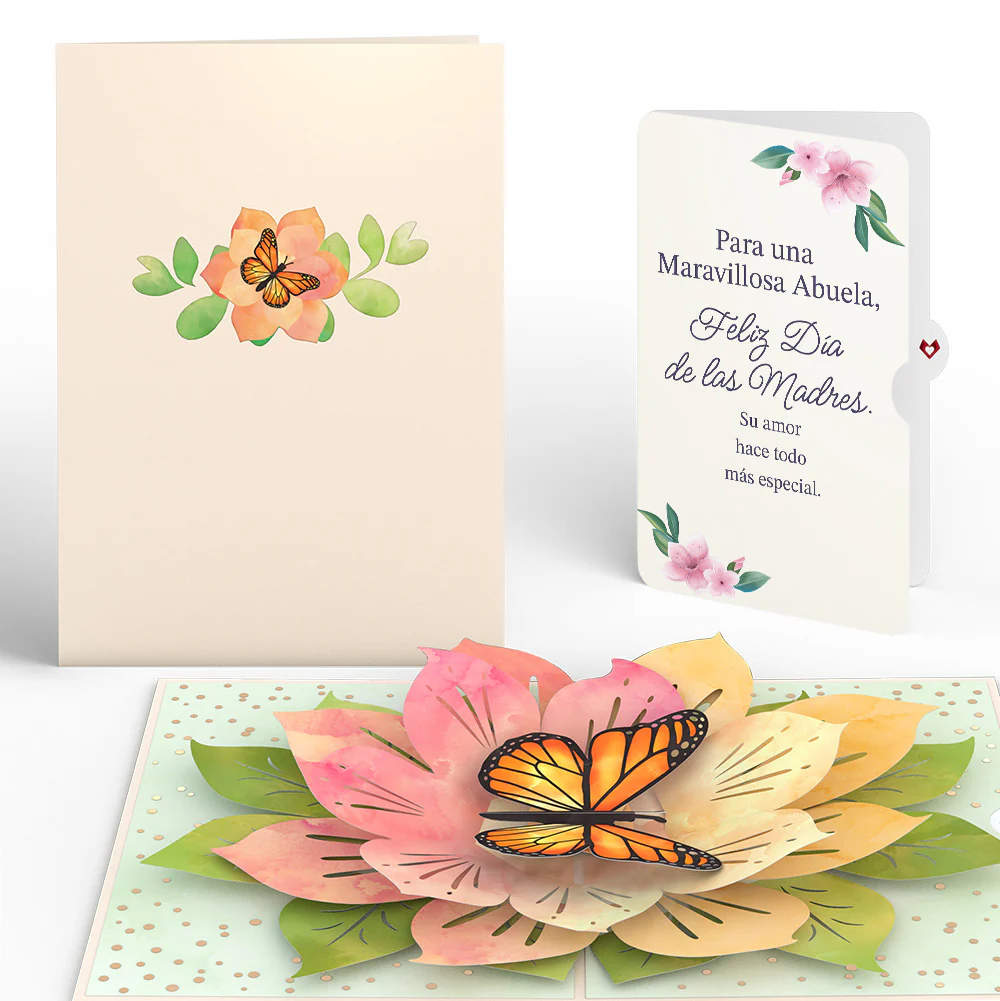 Monarch Butterfly Bloom Mother's Day Pop-Up Card and Sentiment Set for Spanish Grandmother