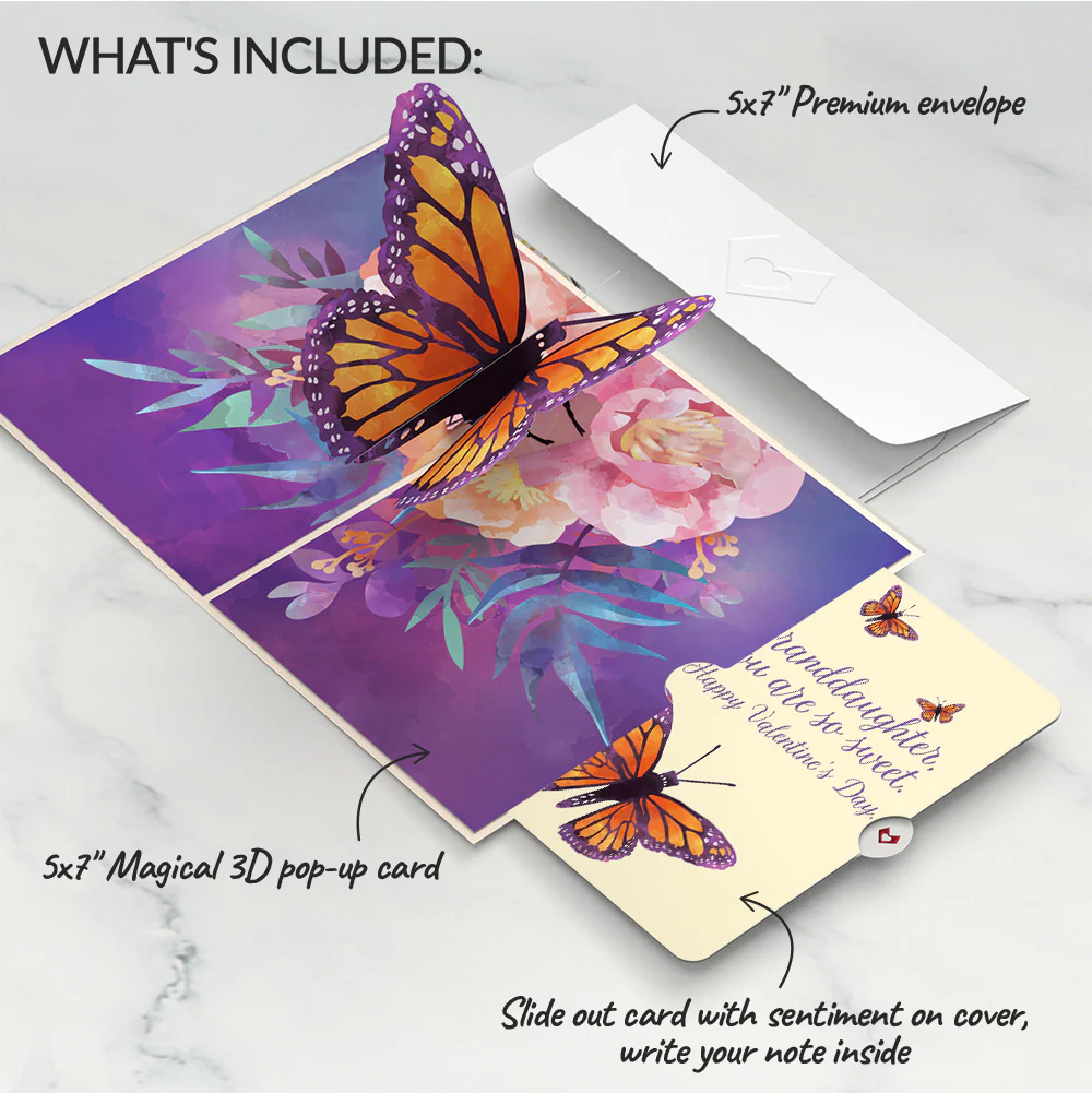 Monarch Butterfly Valentine Pop-Up Card and Sentiment Set for Granddaughter - Image 2