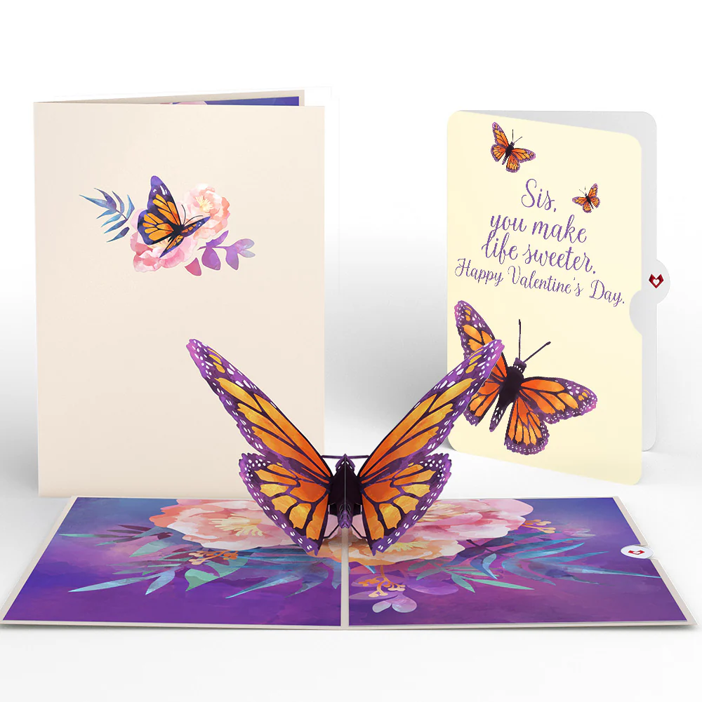 Monarch Butterfly Valentine Pop-Up Card and Sentiment Set for Sister