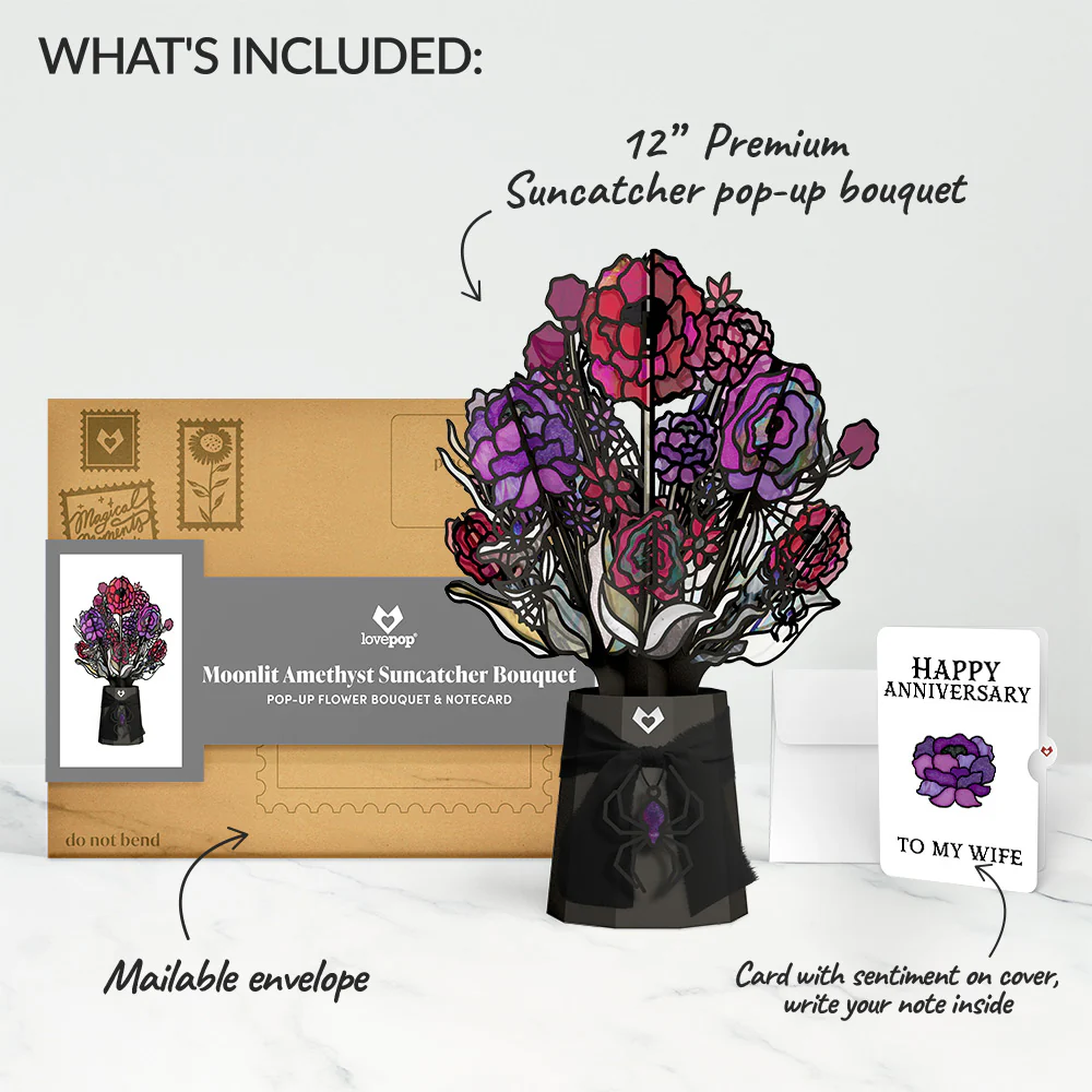 Moonlit Amethyst Anniversary Suncatcher Bouquet and Sentiment Set for Wife - Image 2